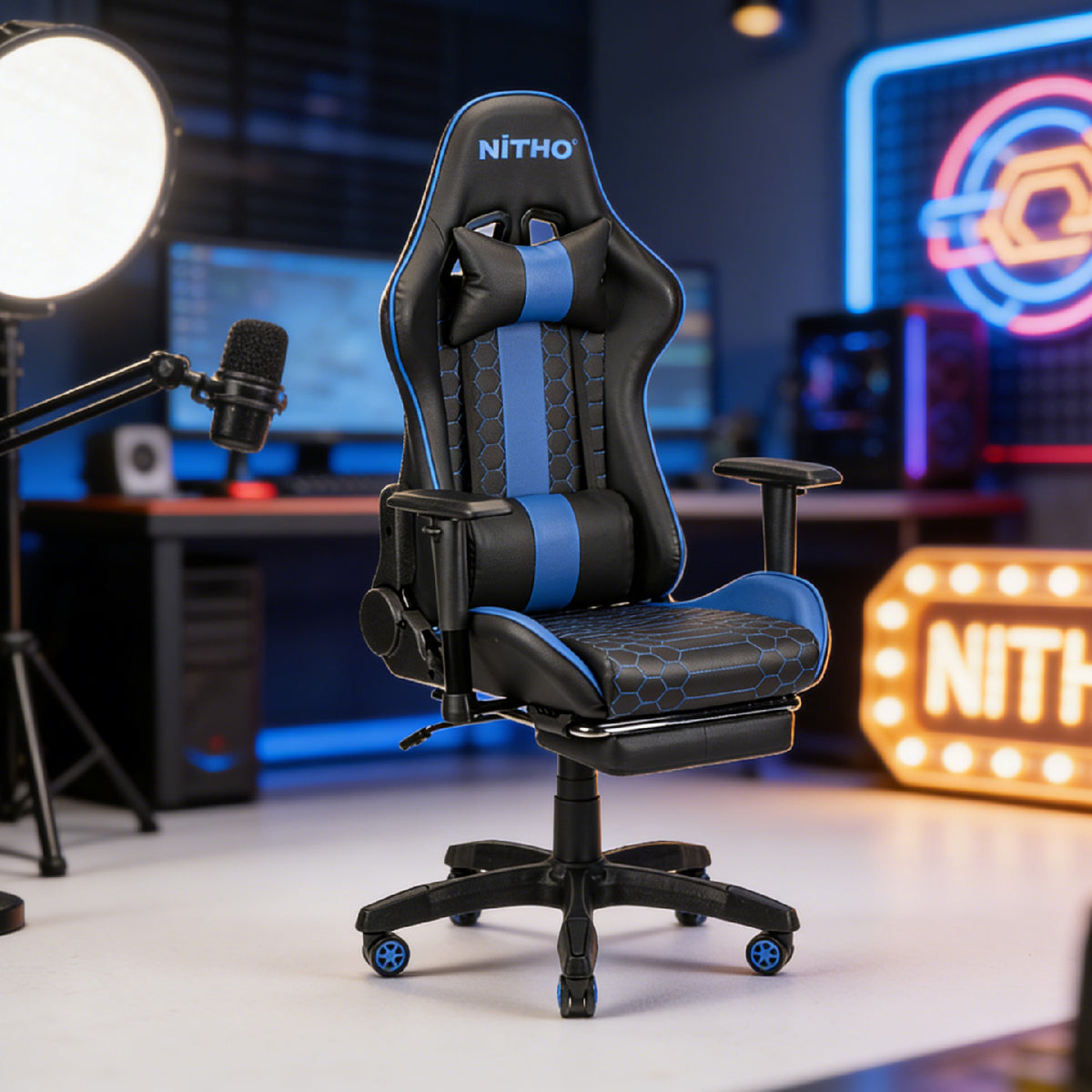 NITHO ACE GAMING CHAIR BLUE W/FOOTREST primary product image